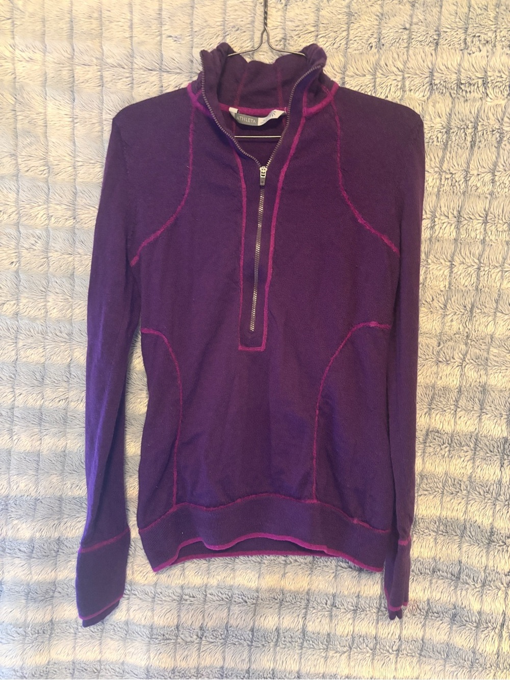 Athleta 100% Merino Wool Purple Half-Zip Long Sleeve Top